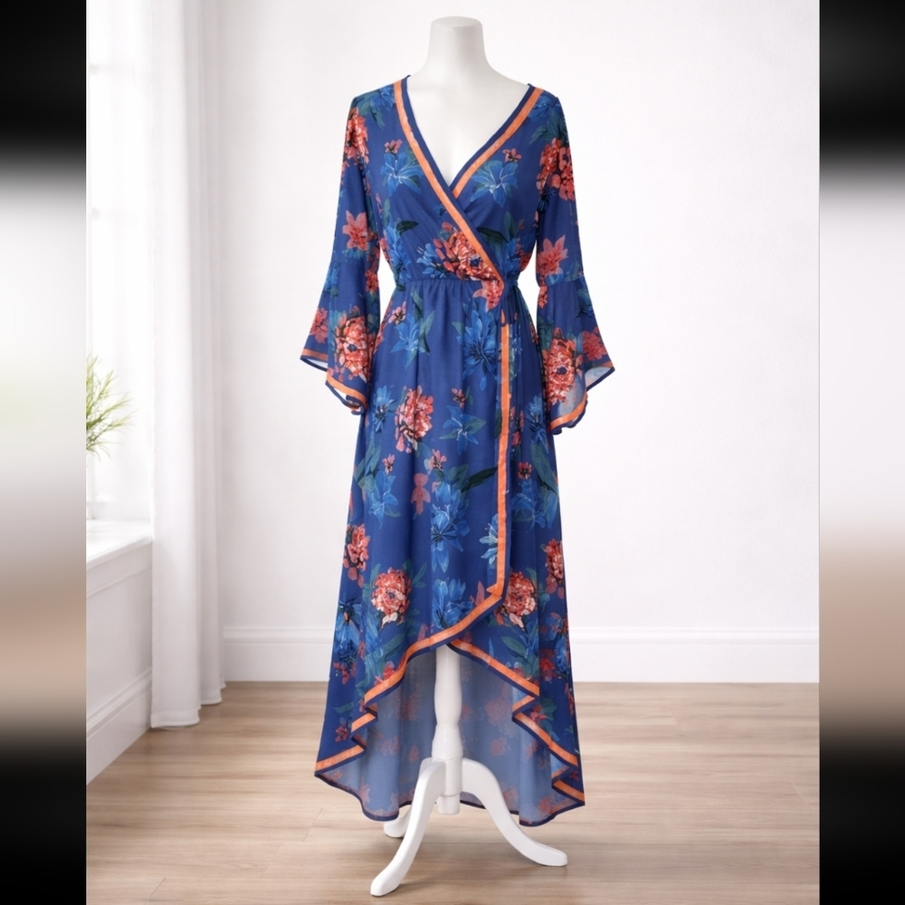 Floral Wrap Maxi Dress in Blue